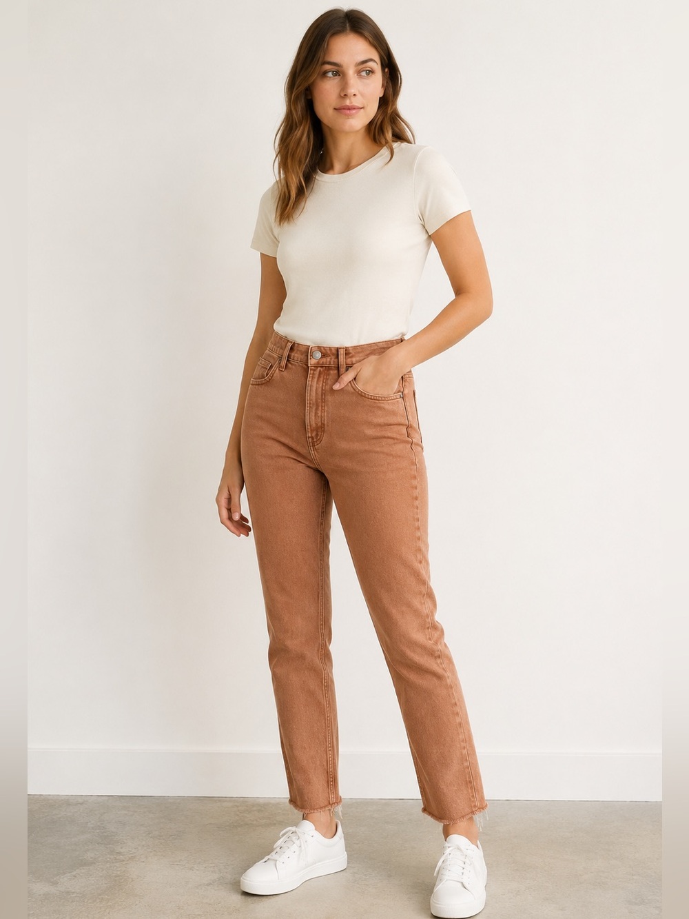 Everlane Straight Leg Jeans in Rust Tan